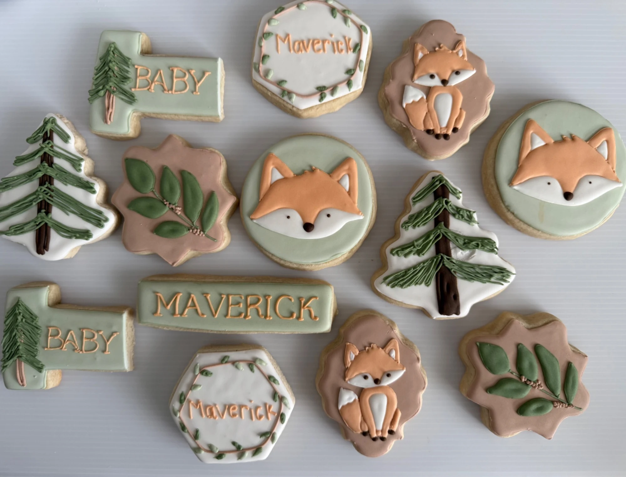 Woodland Fox baby shower cookies