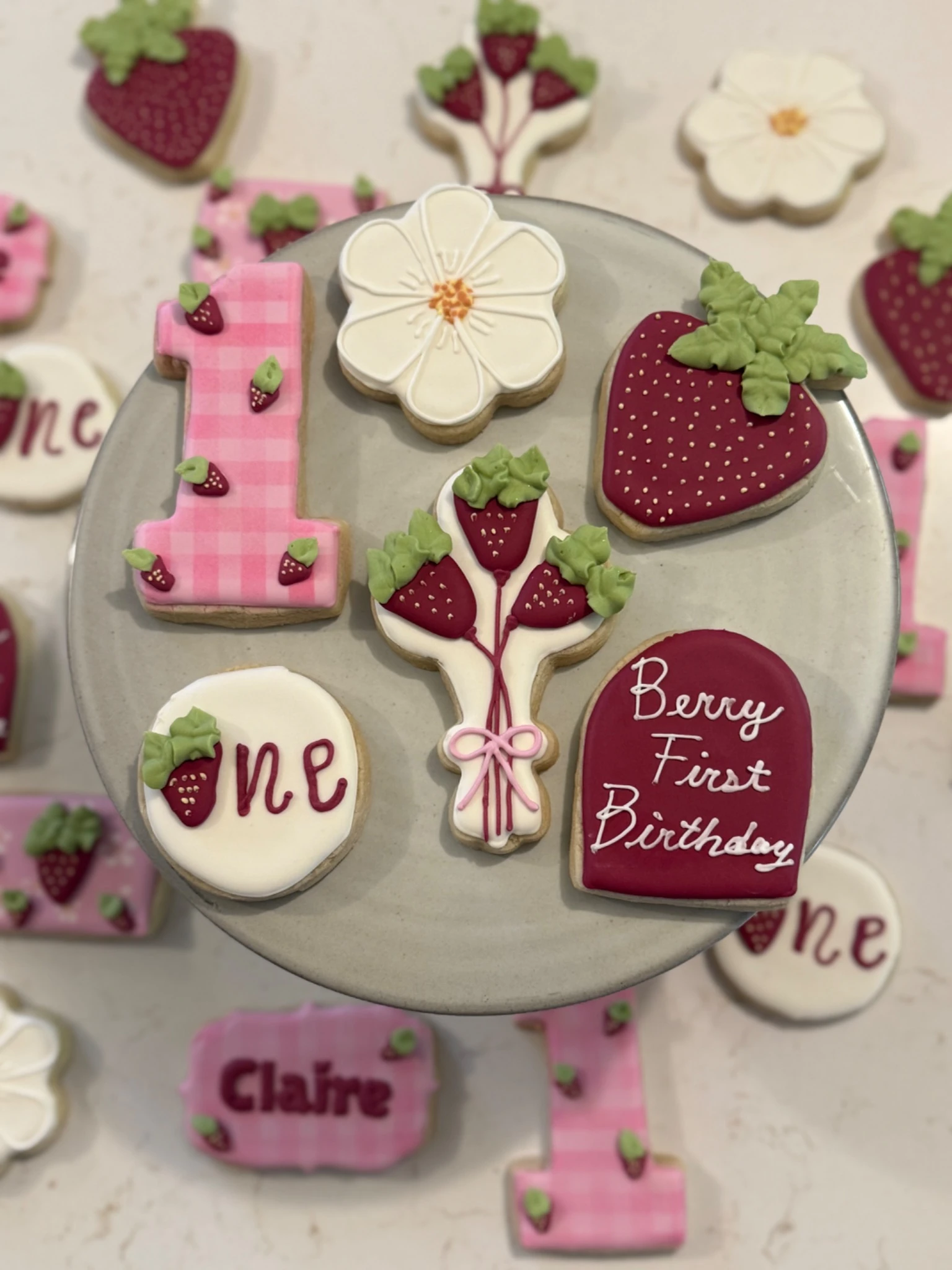 Berry First Birthday cookies