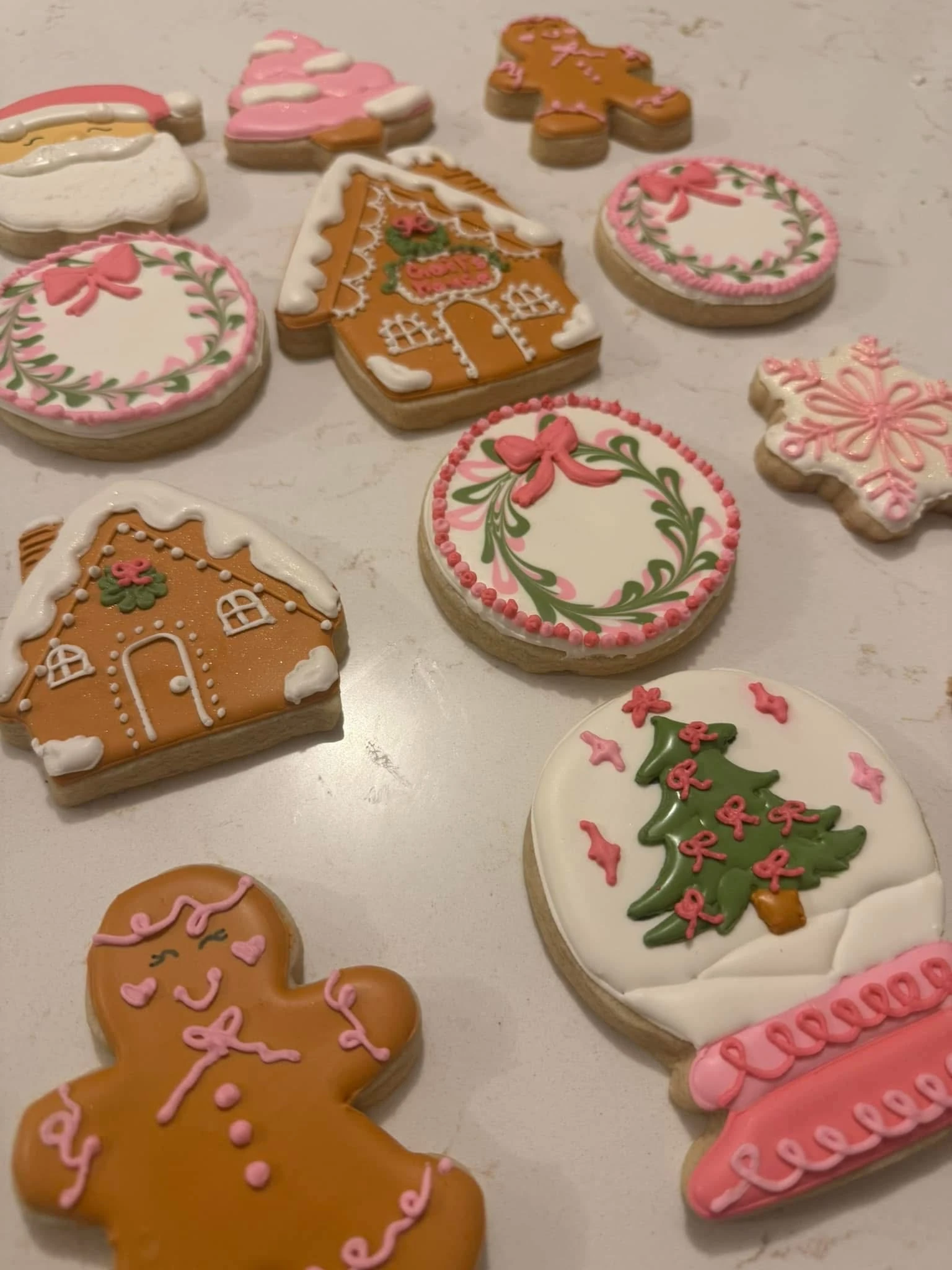 Pink gingerbread Christmas decorated sugar cookies